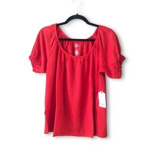 St. John's Bay Flame Scarlet Red Short Puff Sleeve Top NWT Size Large
